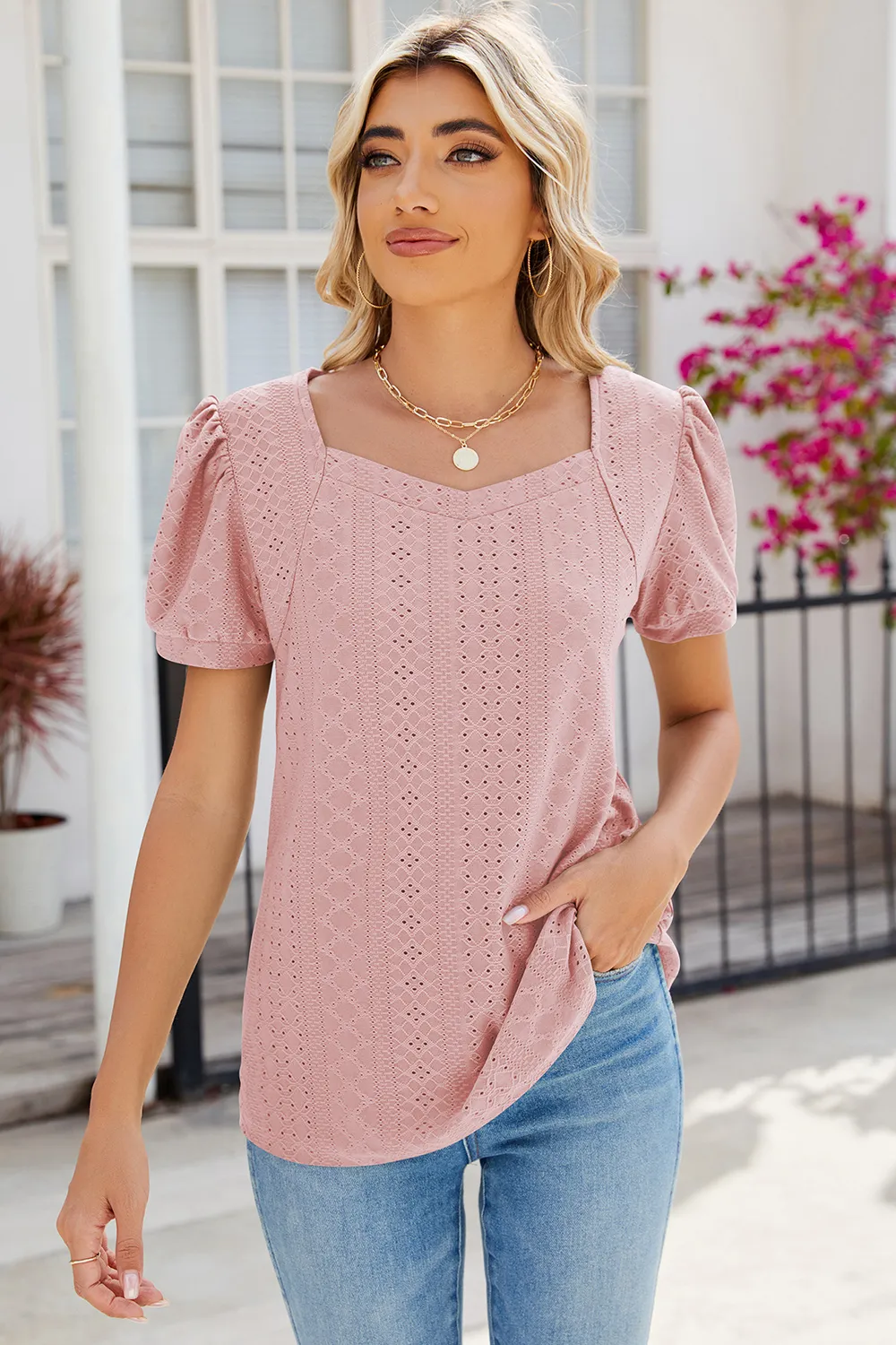 Eyelet Puff Sleeve T-Shirt, image 26