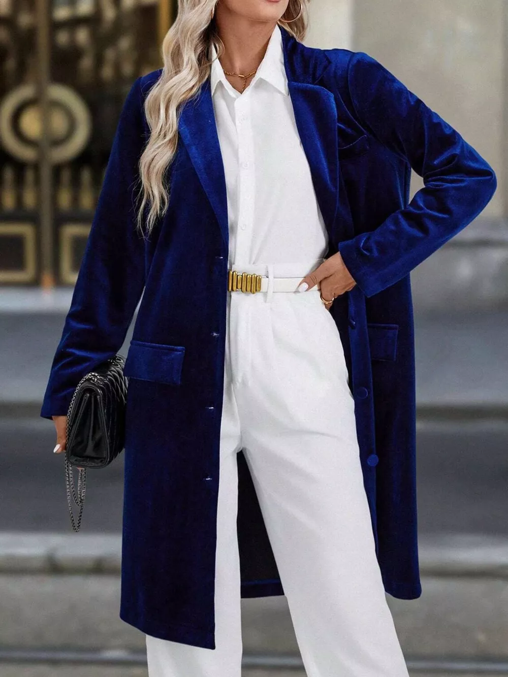 Lapel Collar Long Sleeve Longline Coat, image 13