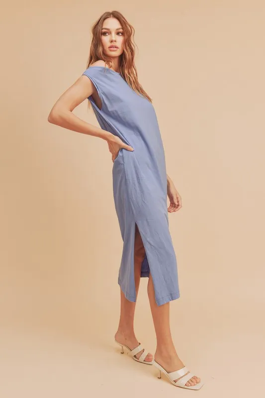 Side Slit Round Neck Sleeveless Midi Dress, image 4