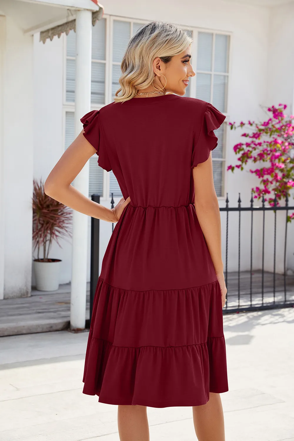 Ruched Notched Cap Sleeve Dress, image 22