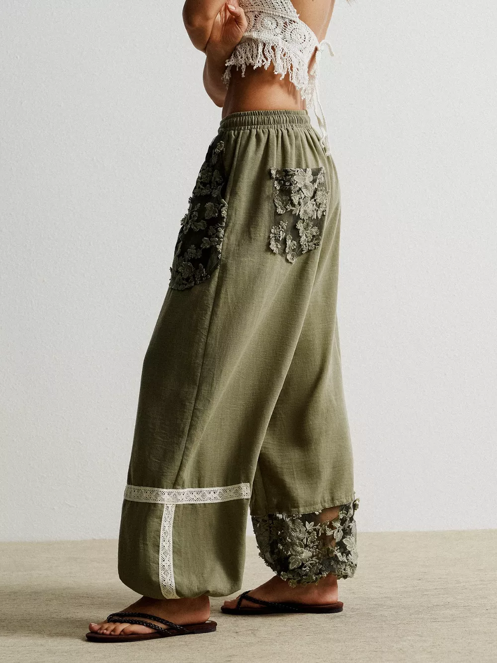 Lace Detail Drawstring Harem Pants, image 8