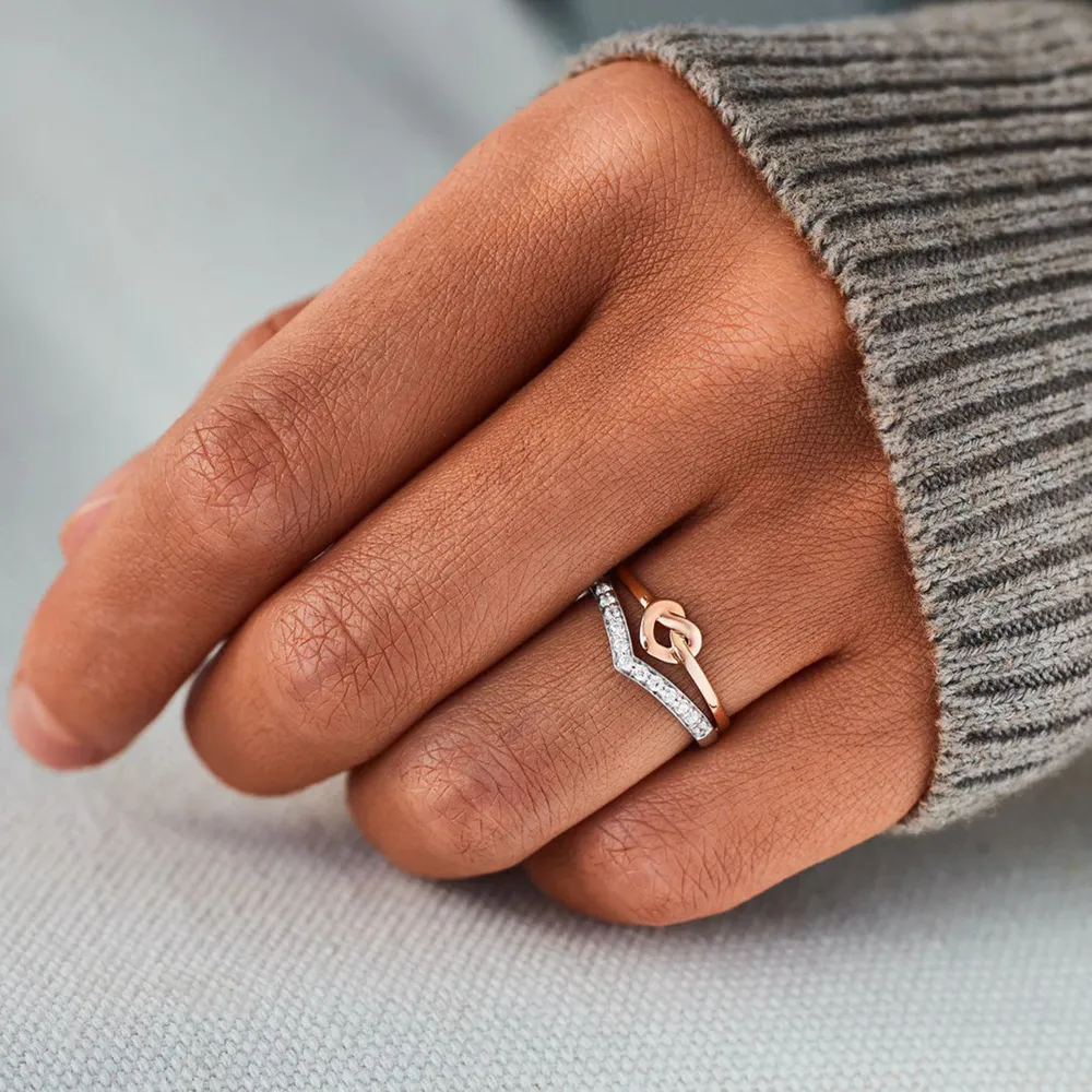 Knotted Heart Shape Inlaid Zircon Ring, image 3