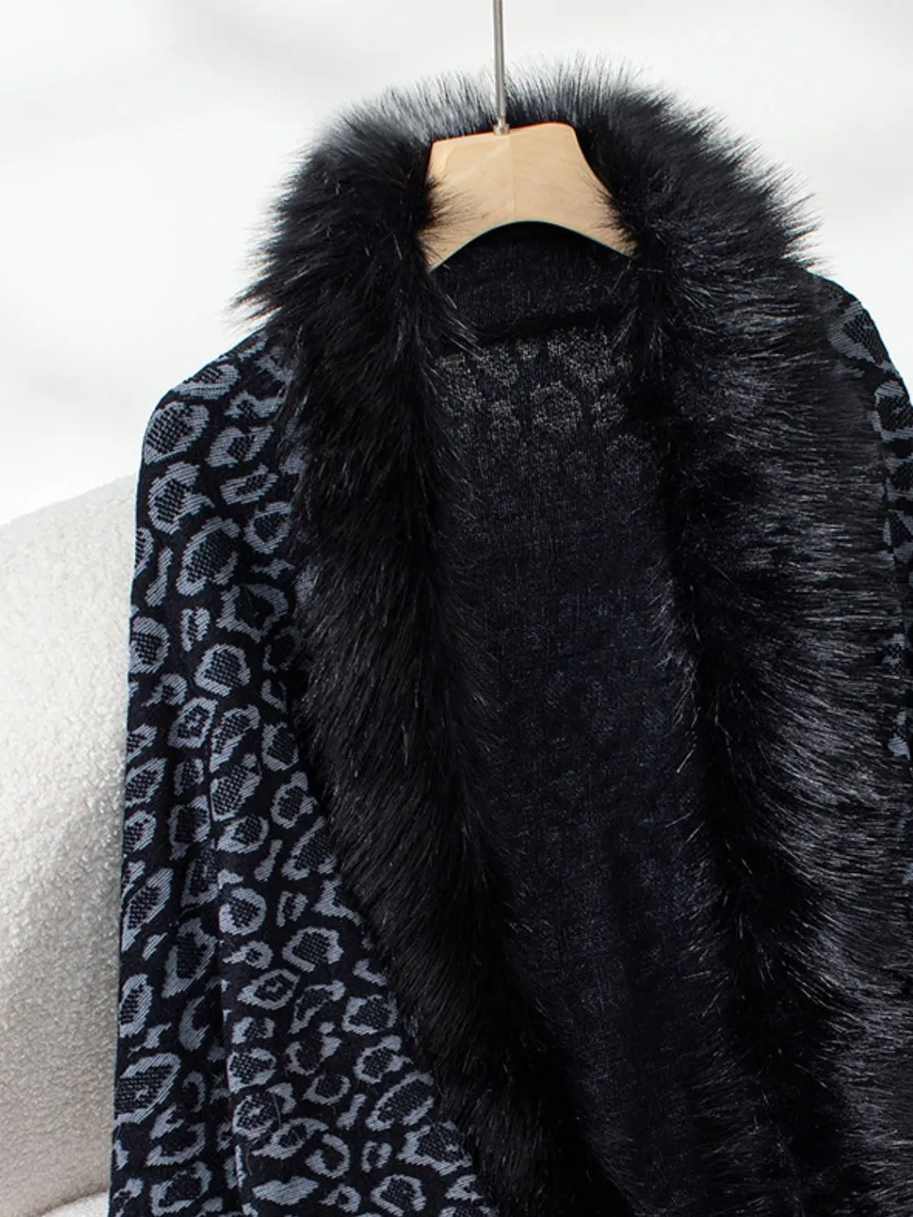 Fringe Leopard Open Front Long Sleeve Poncho, image 19