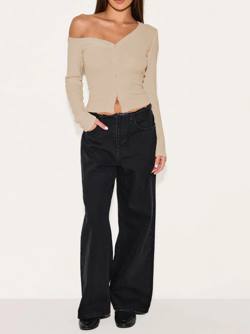 Asymmetrical Neck Button Up Cardigan, image 11