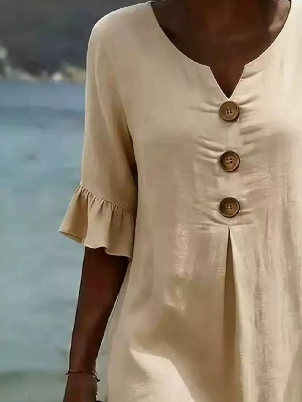 Full Size Casual Decor Button Dress with Ruffle Sleeves Plus Size, image 12