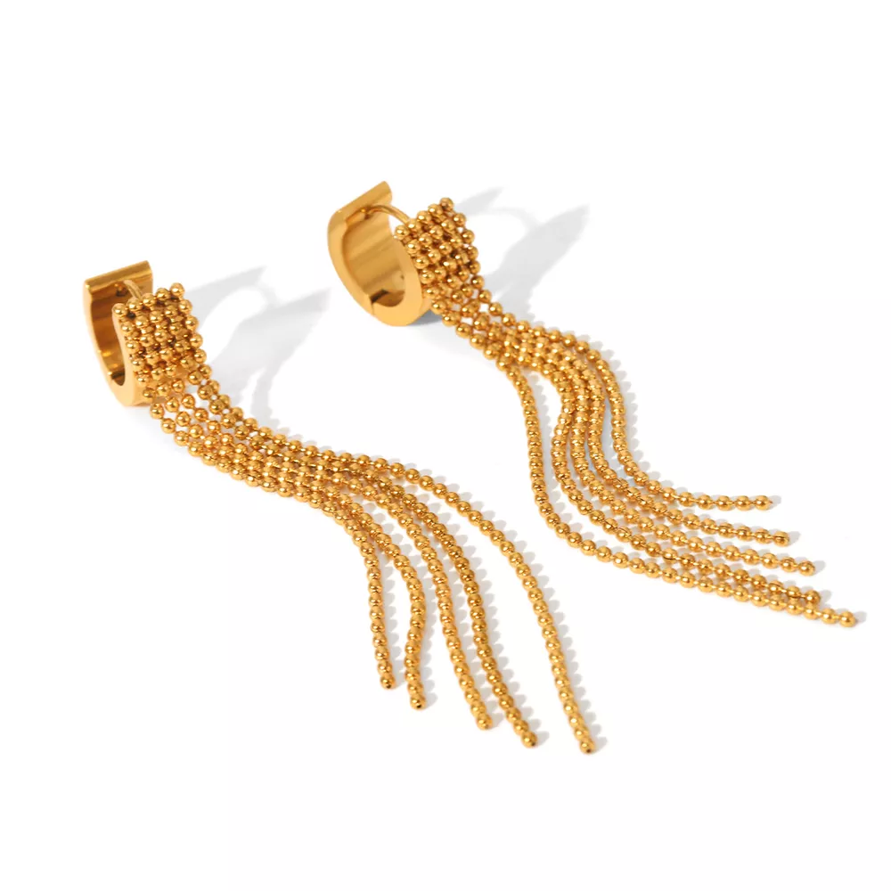 18K Gold-Plated Tassel Chain Earrings, image 9
