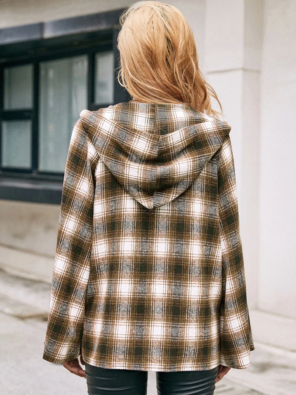 Pocketed Plaid Long Sleeve Hooded Jacket, image 2