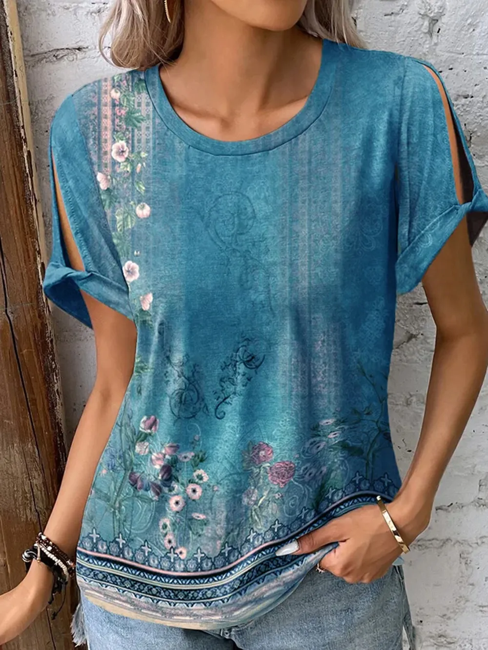 Printed Round Neck Short Sleeve T-Shirt, image 10