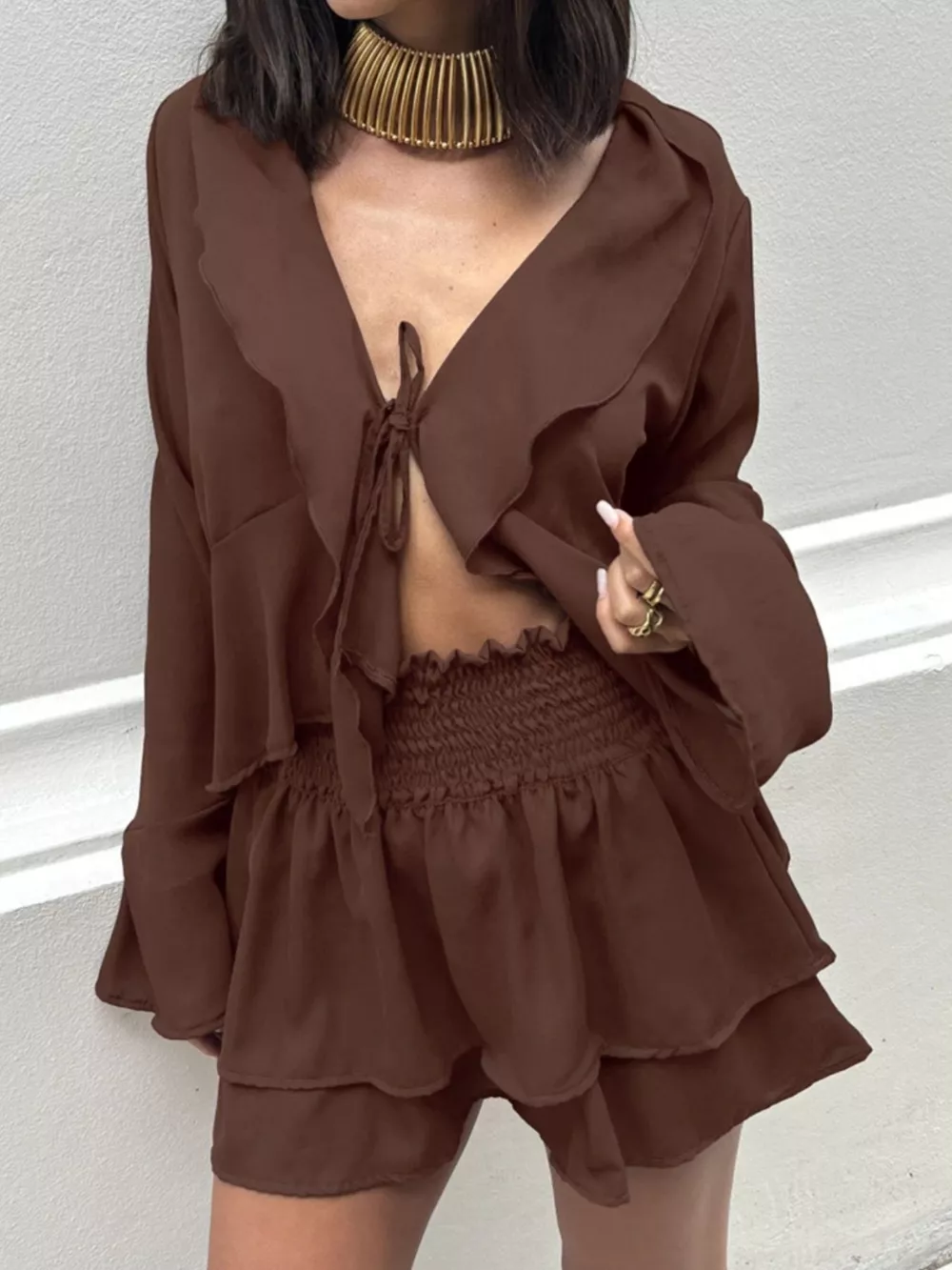 Ruffle Trim Top and Skirt Two-Piece Set, image 8