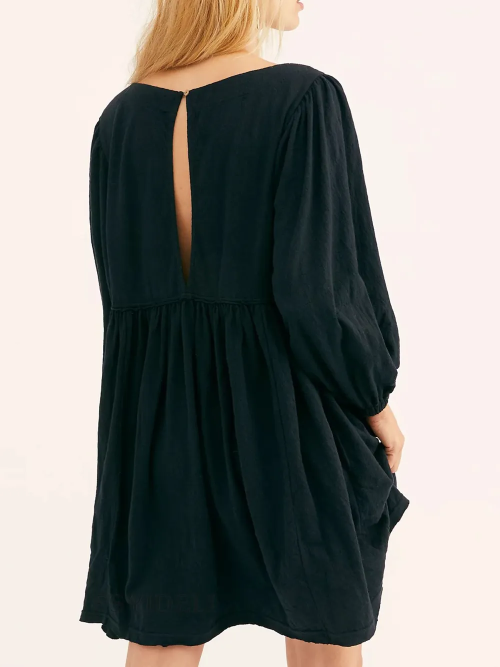 Relaxed Textured Babydoll Mini Dress with Back Keyhole Detail, image 12