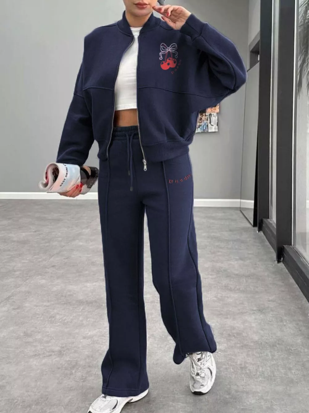 Zip Up Dropped Shoulder Outerwear and Pants Set, image 12