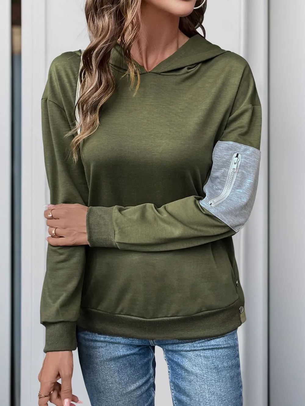 Dropped Shoulder Long Sleeve Hoodie, image 5