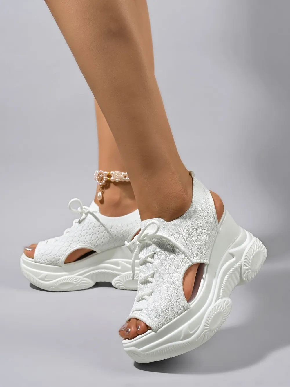 Cutout Lace Up Platform Wedge Sandals, image 9