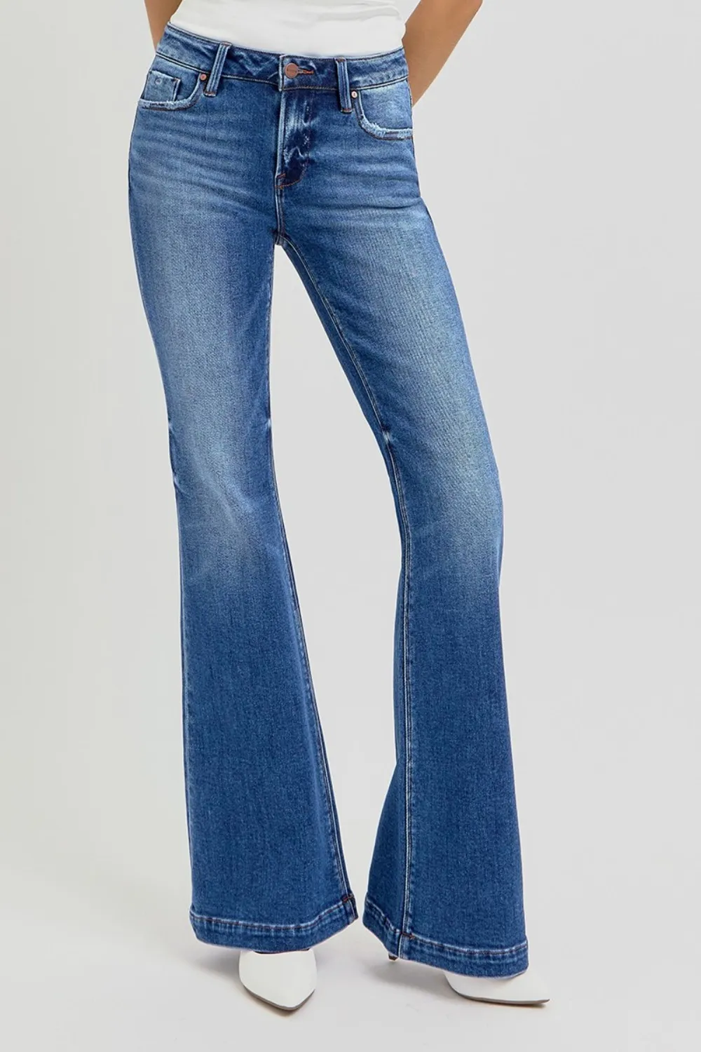 Full Size Low Rise Flare Jeans with Pockets, image 5