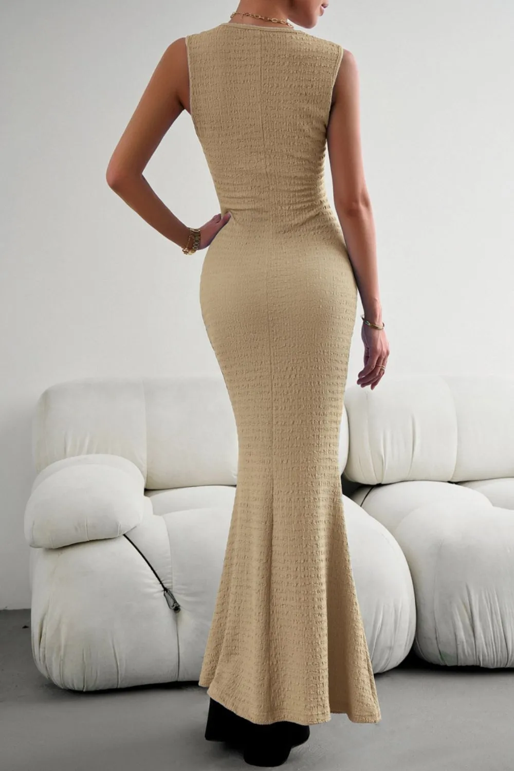 Round Neck Sleeveless Maxi Fishtail Dress, image 9