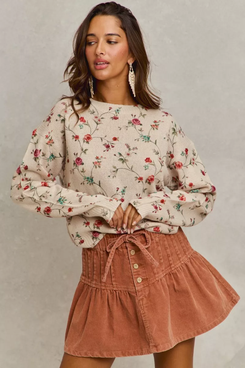 Mineral Wash Pintucked Corduroy Mini Flared Skirt, image 6