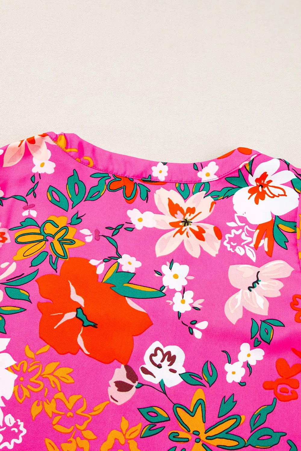 Printed Notched Short Sleeve Blouse, image 7
