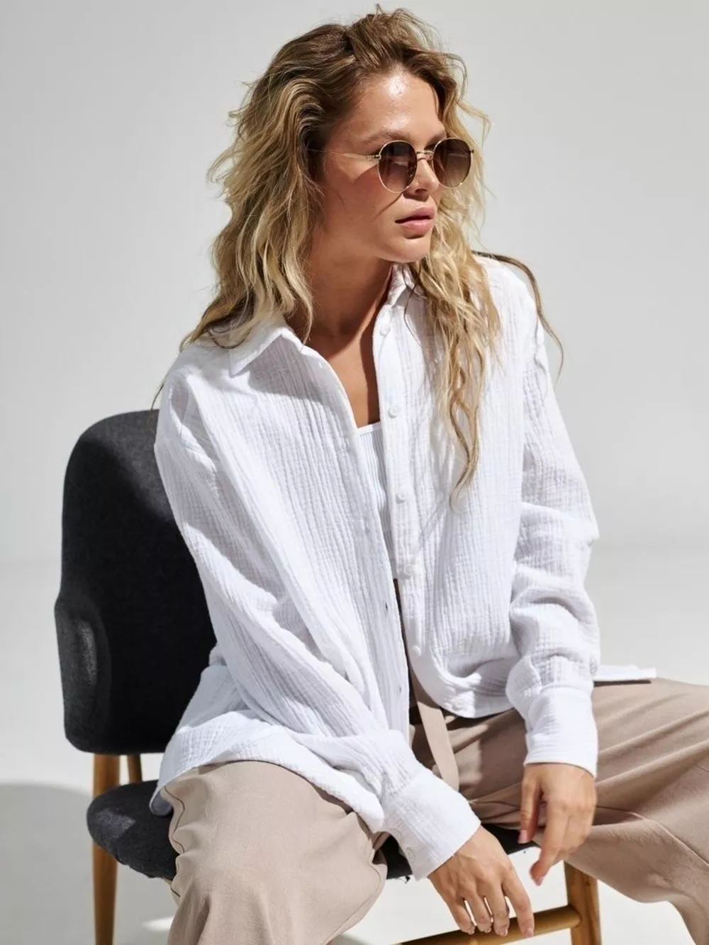 Textured Collared Neck Long Sleeve Shirt, image 2