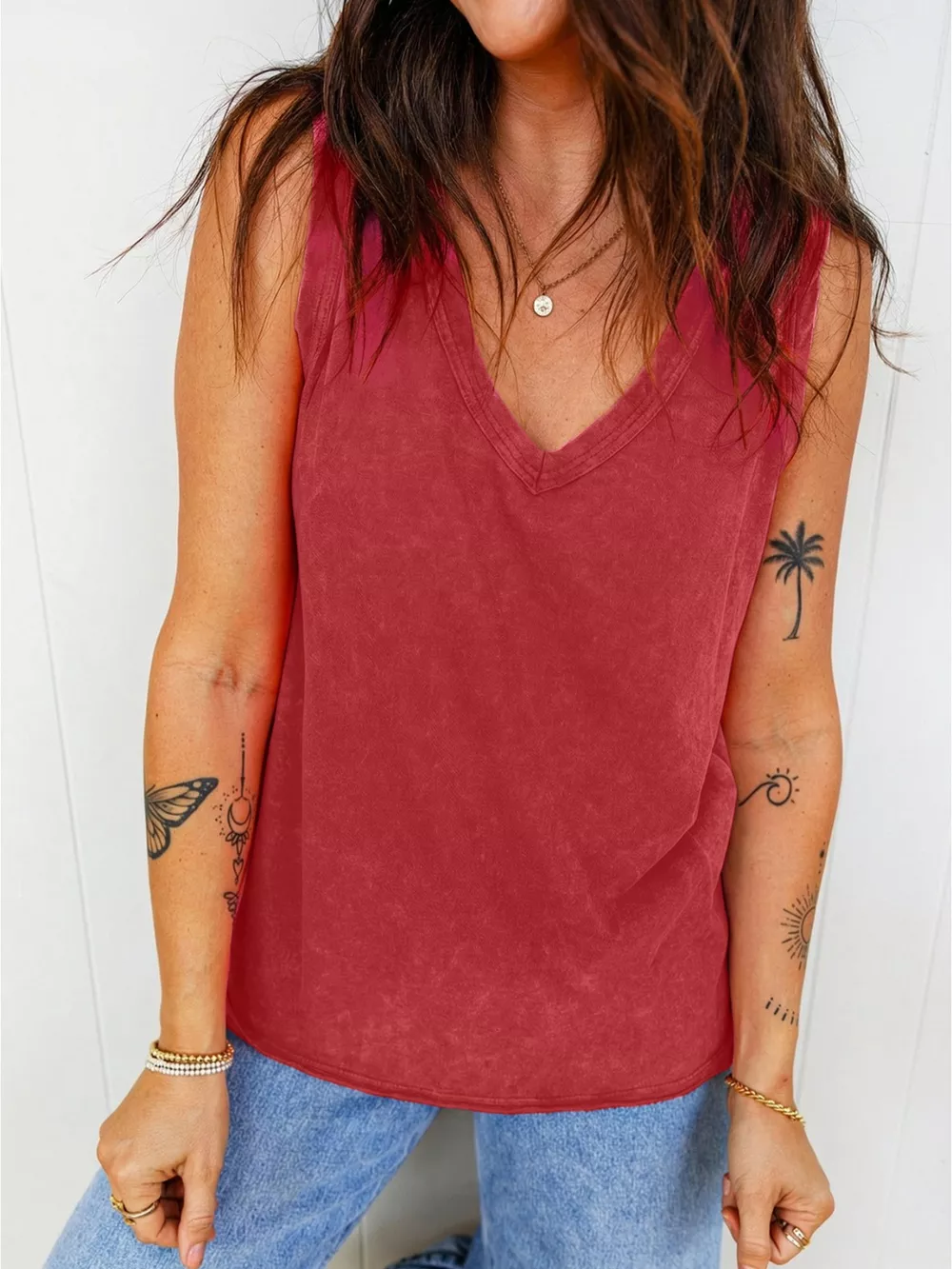 Wash V-Neck Tank Top