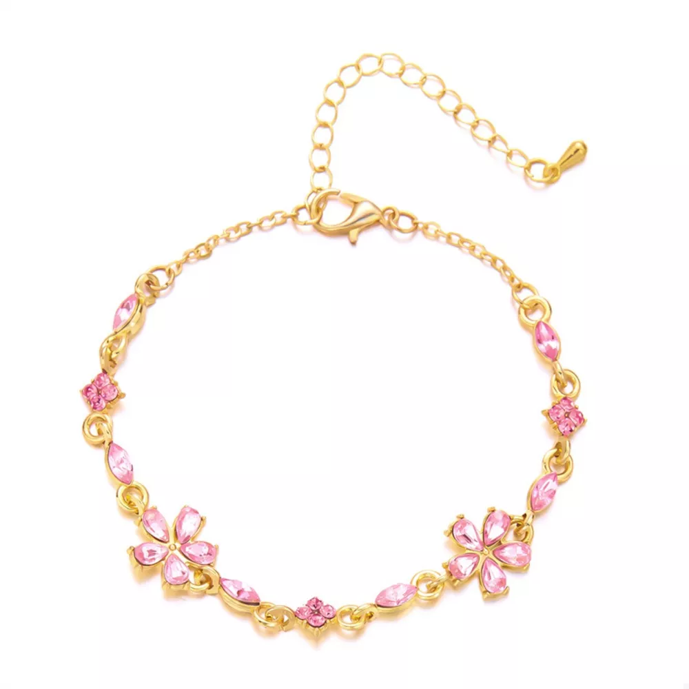 18K Gold-Plated Rhinestone Flower Bracelet, image 4
