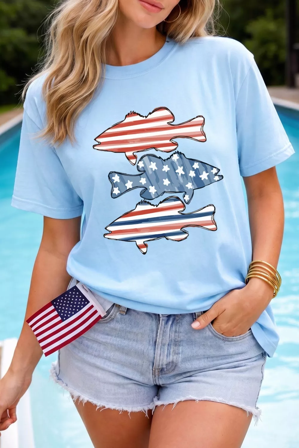 Patriotic Fish Graphic Short Sleeve T-Shirt, image 3