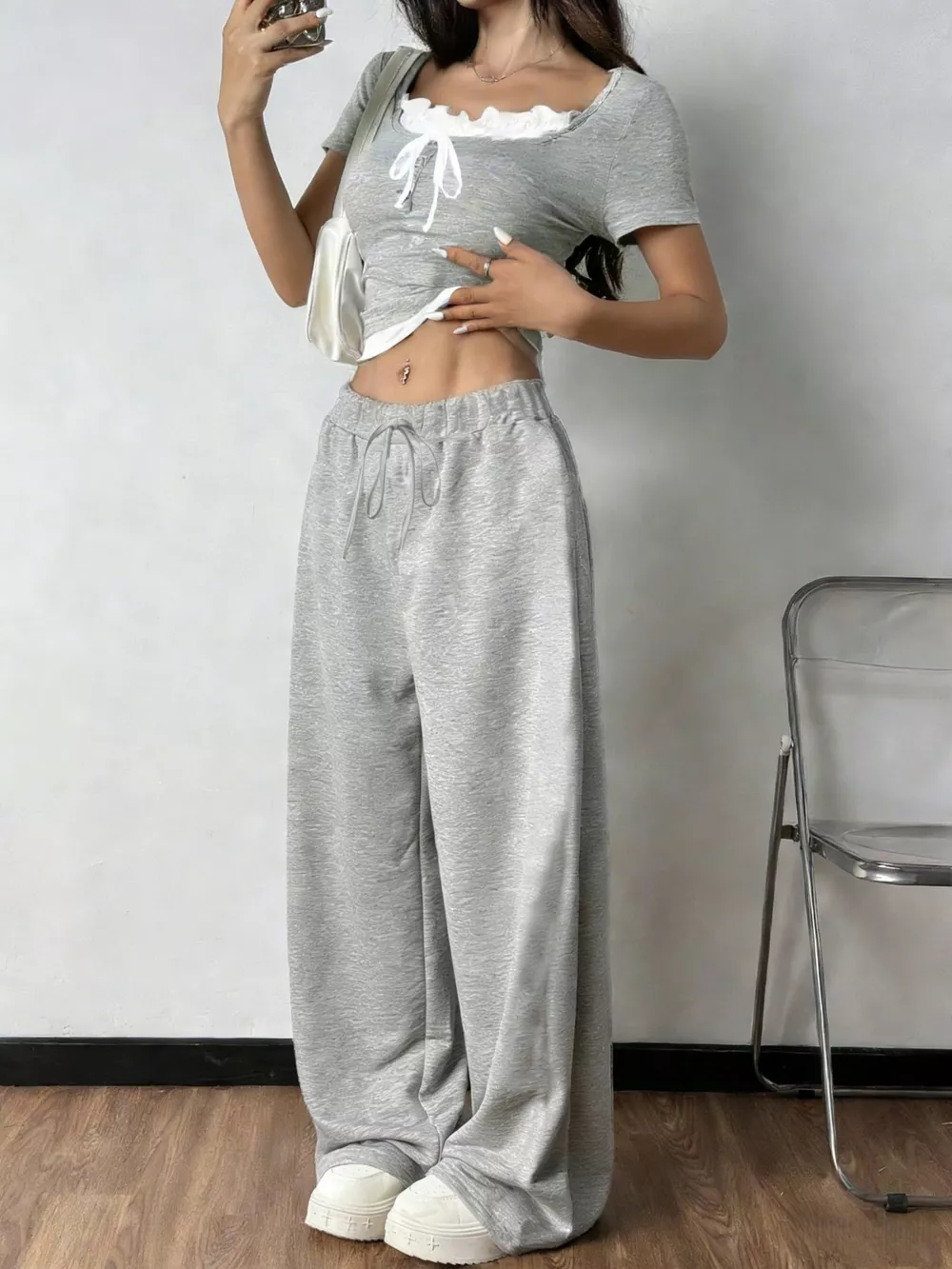 Tie Front Short Sleeve Top and Pants Set, image 4