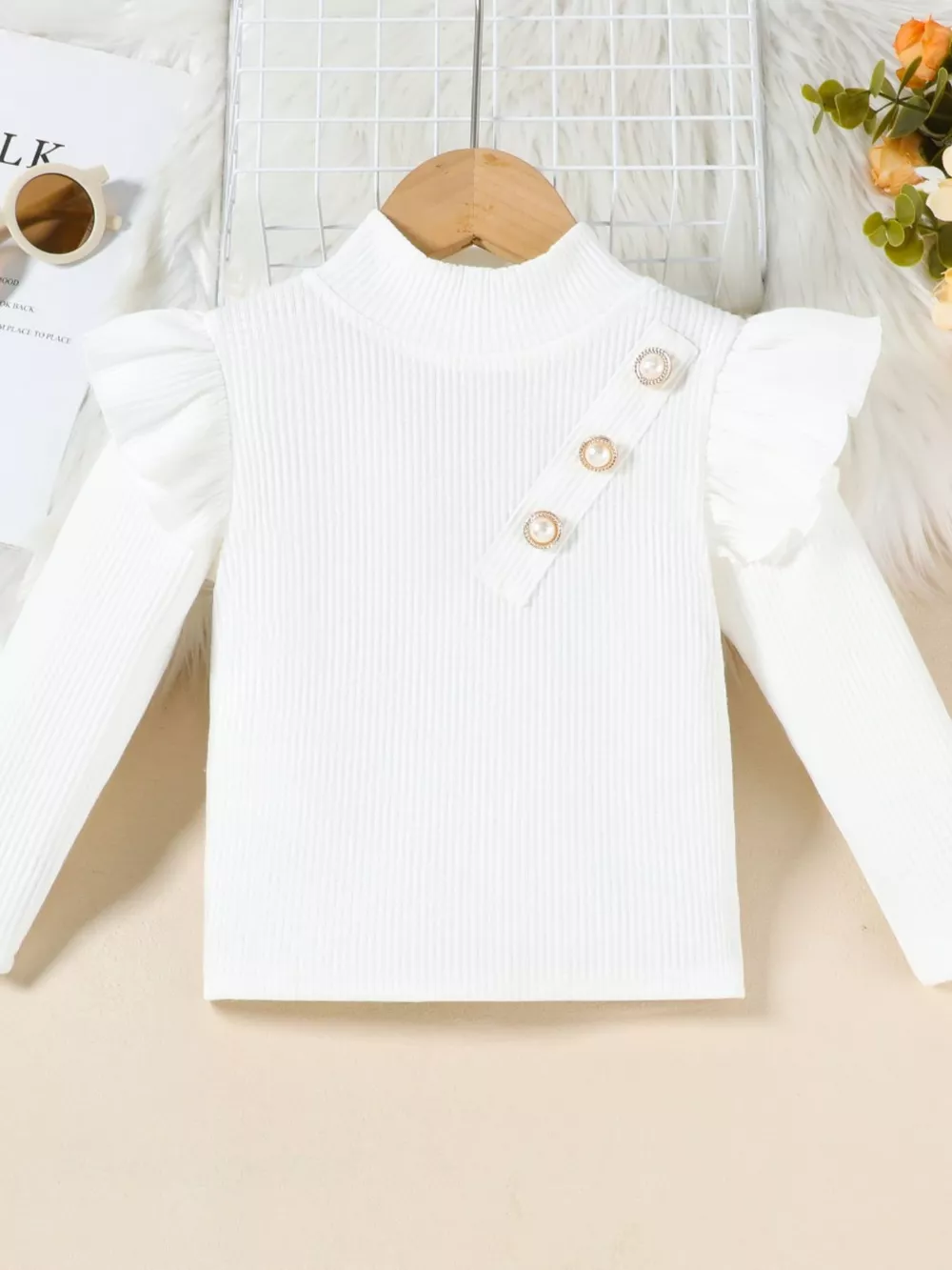 Children's Ruffle Sleeve Top & Tweed Skirt Set, image 8