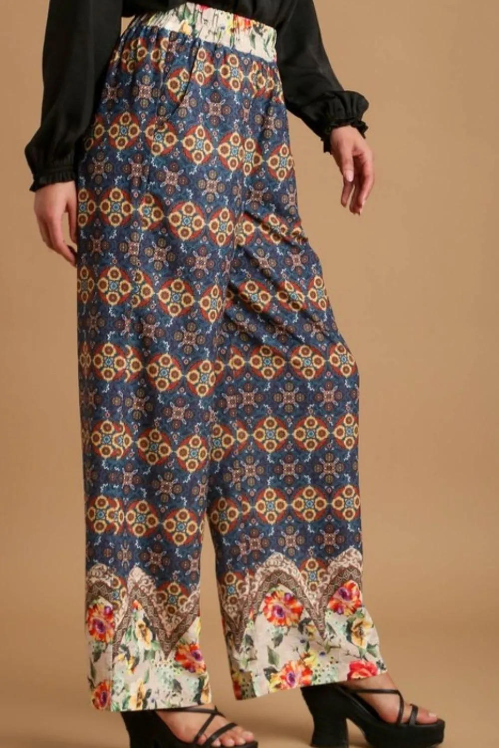 Full Size Mixed Print Elastic Waistband Pants Plus Size, image 3
