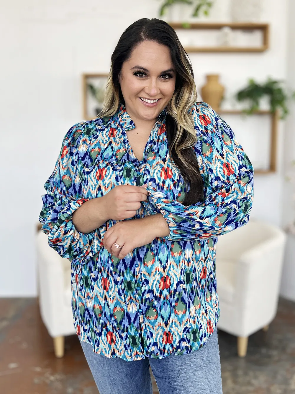 Full Size Printed Balloon Sleeve Blouse, image 9