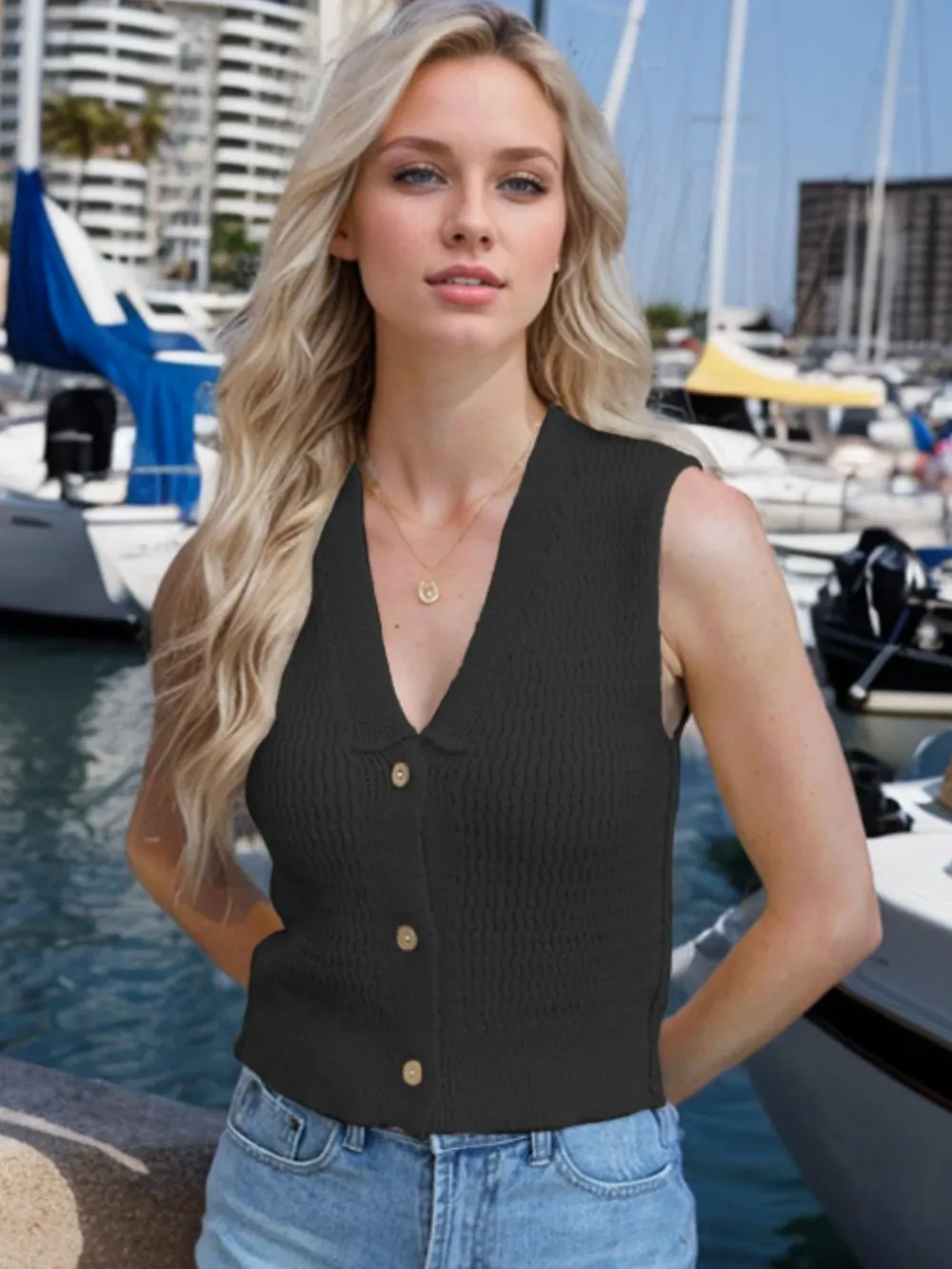 Button Down V-Neck Sweater Vest, image 9