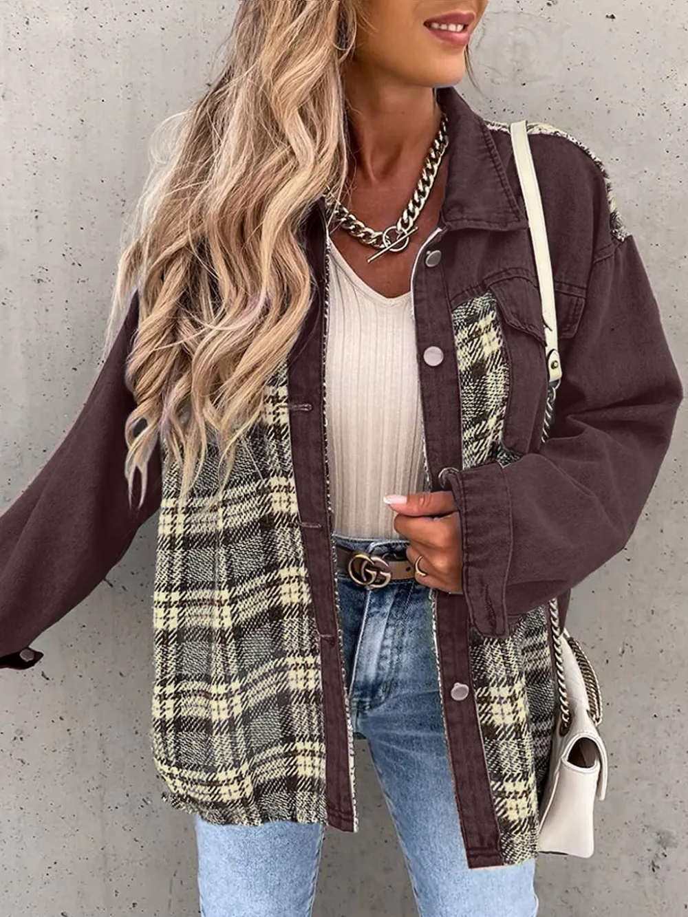 Plaid Button Up Dropped Shoulder Jacket, image 13