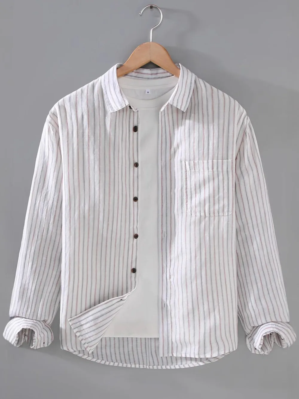 Men's Plus Size Striped Button-Up Shirt with Chest Pocket, image 4