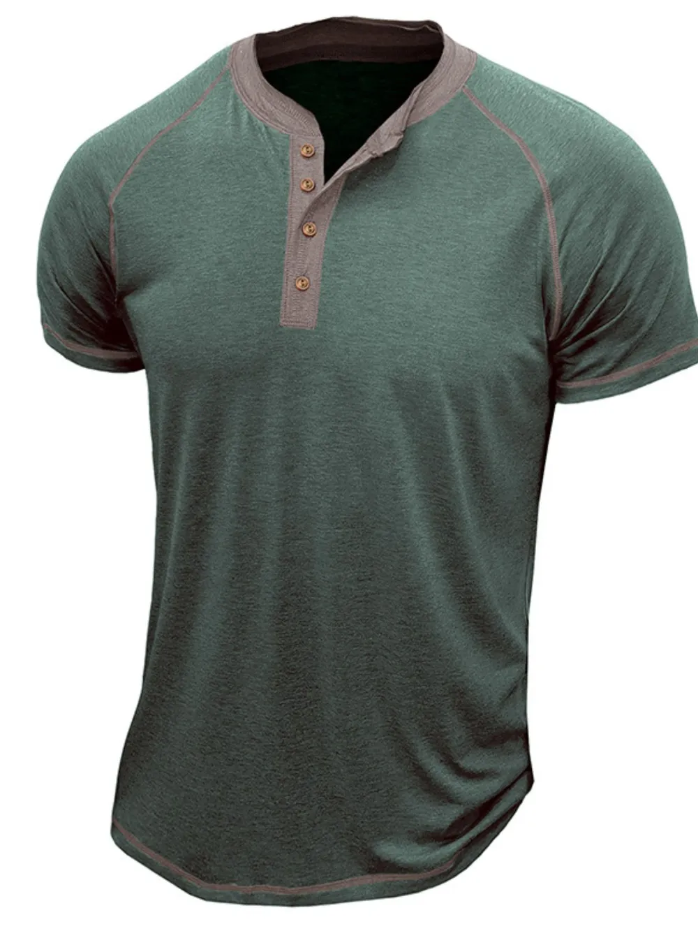 Men's Casual Henley Polo T-Shirt with Contrast Stitching, image 4