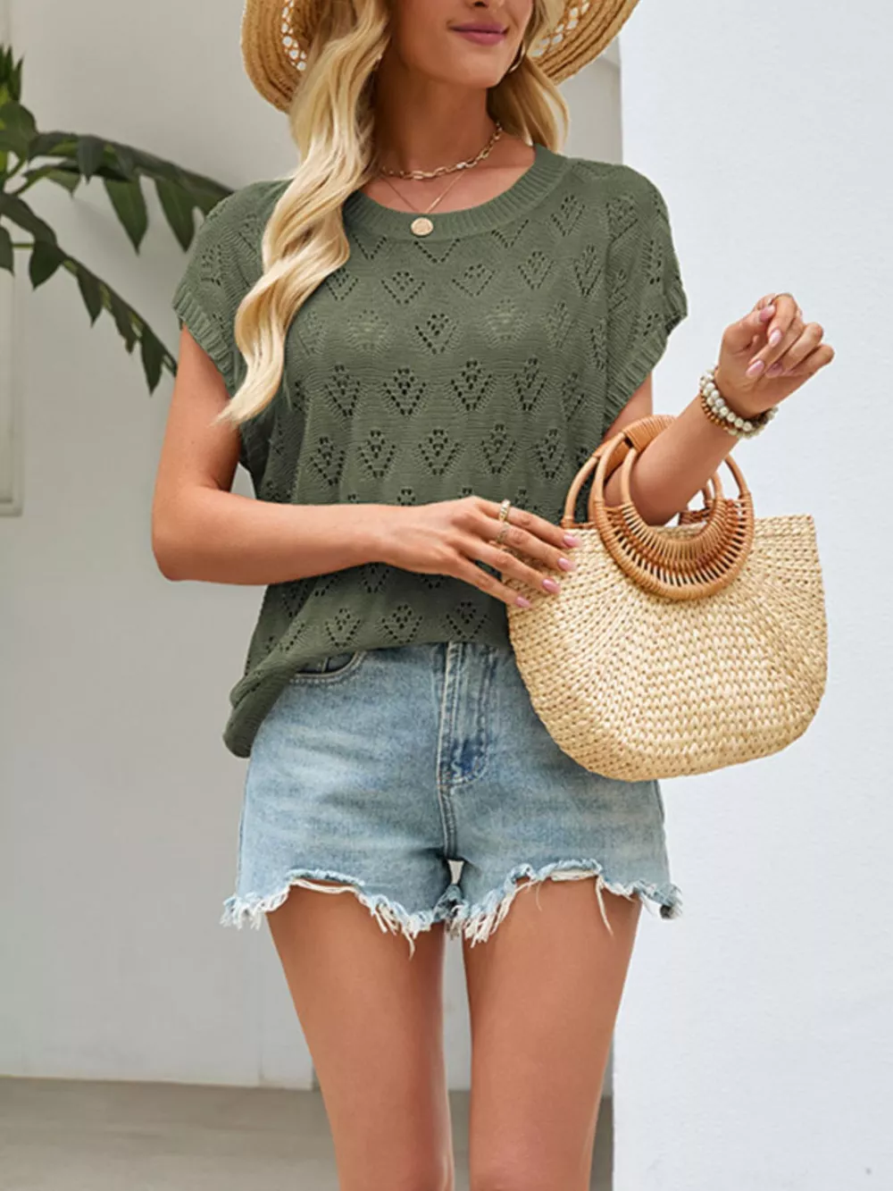 Openwork Short Sleeve Knit Top, image 11