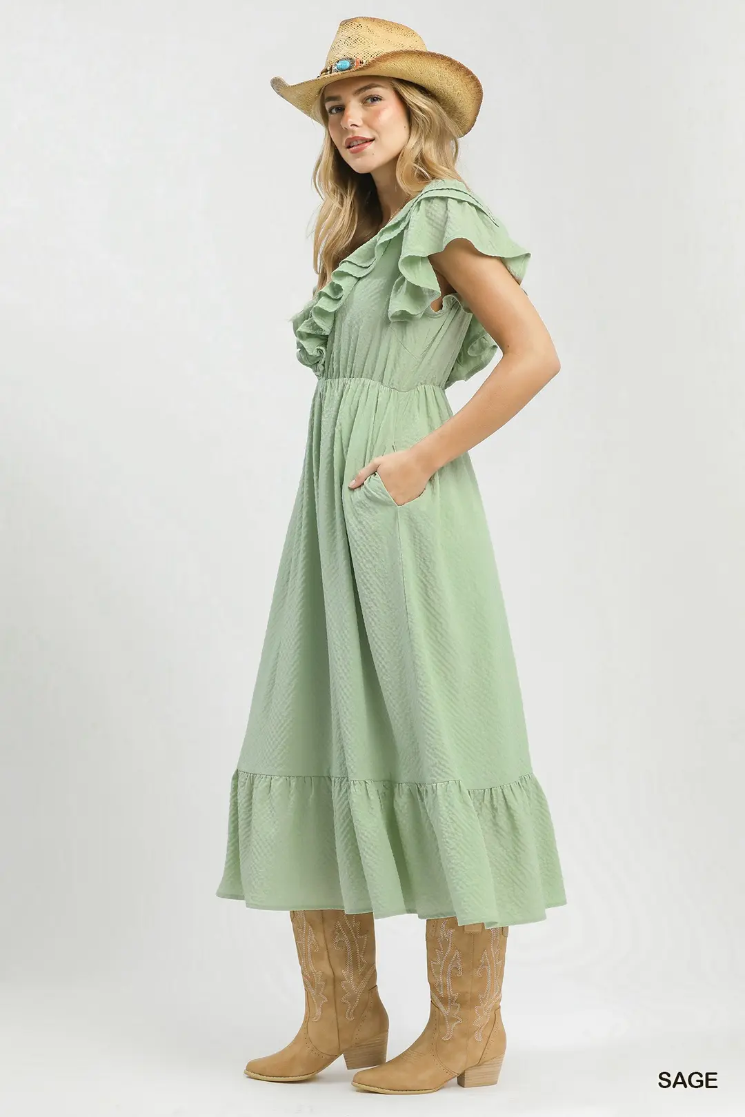Textured Ruffle Midi Dress, image 3
