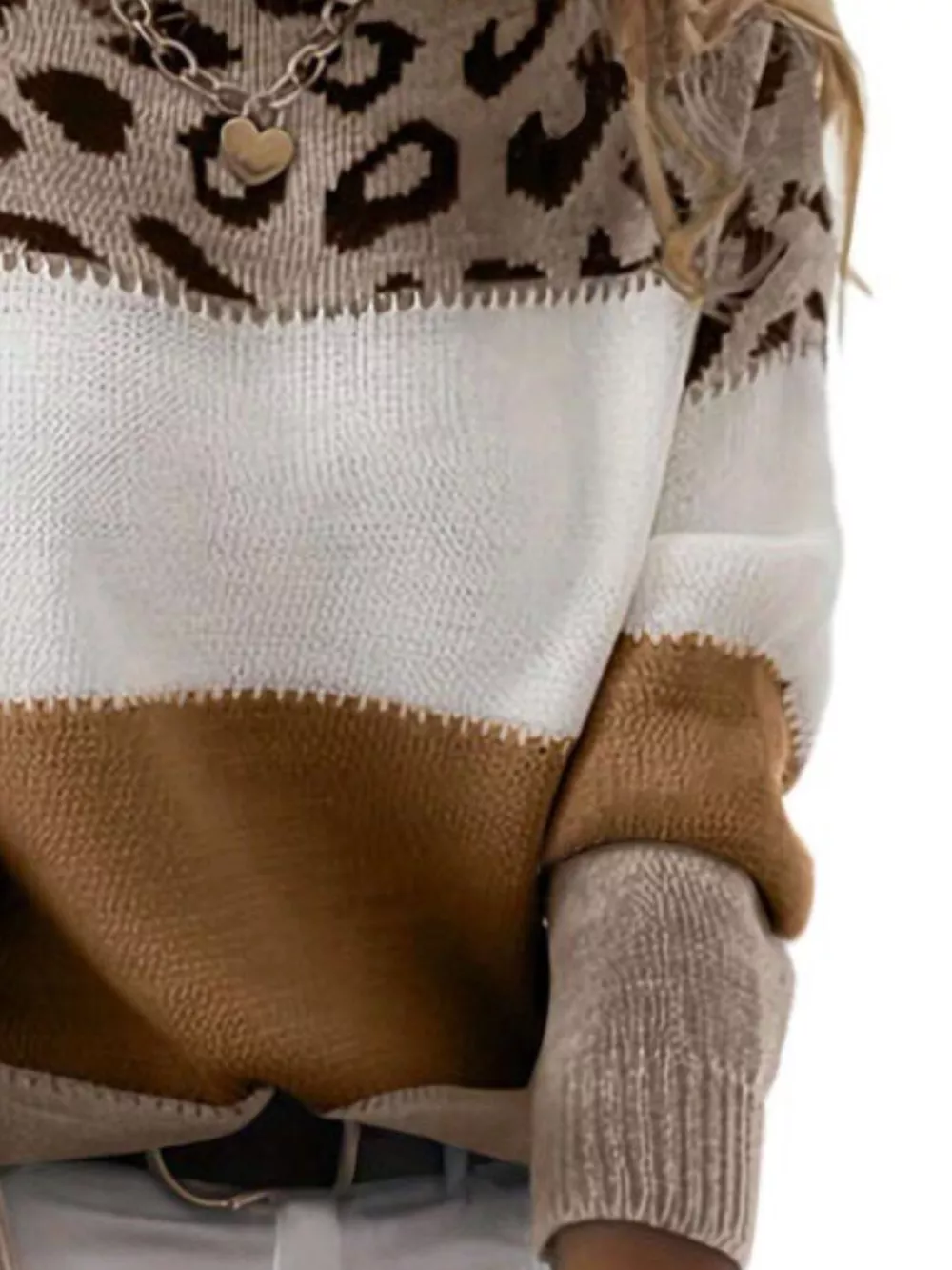 Full Size Leopard Color Block Long Sleeve Sweater Plus Size, image 12