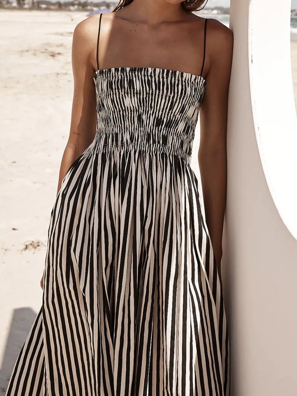 Smocked Striped Square Neck Cami Dress, image 5