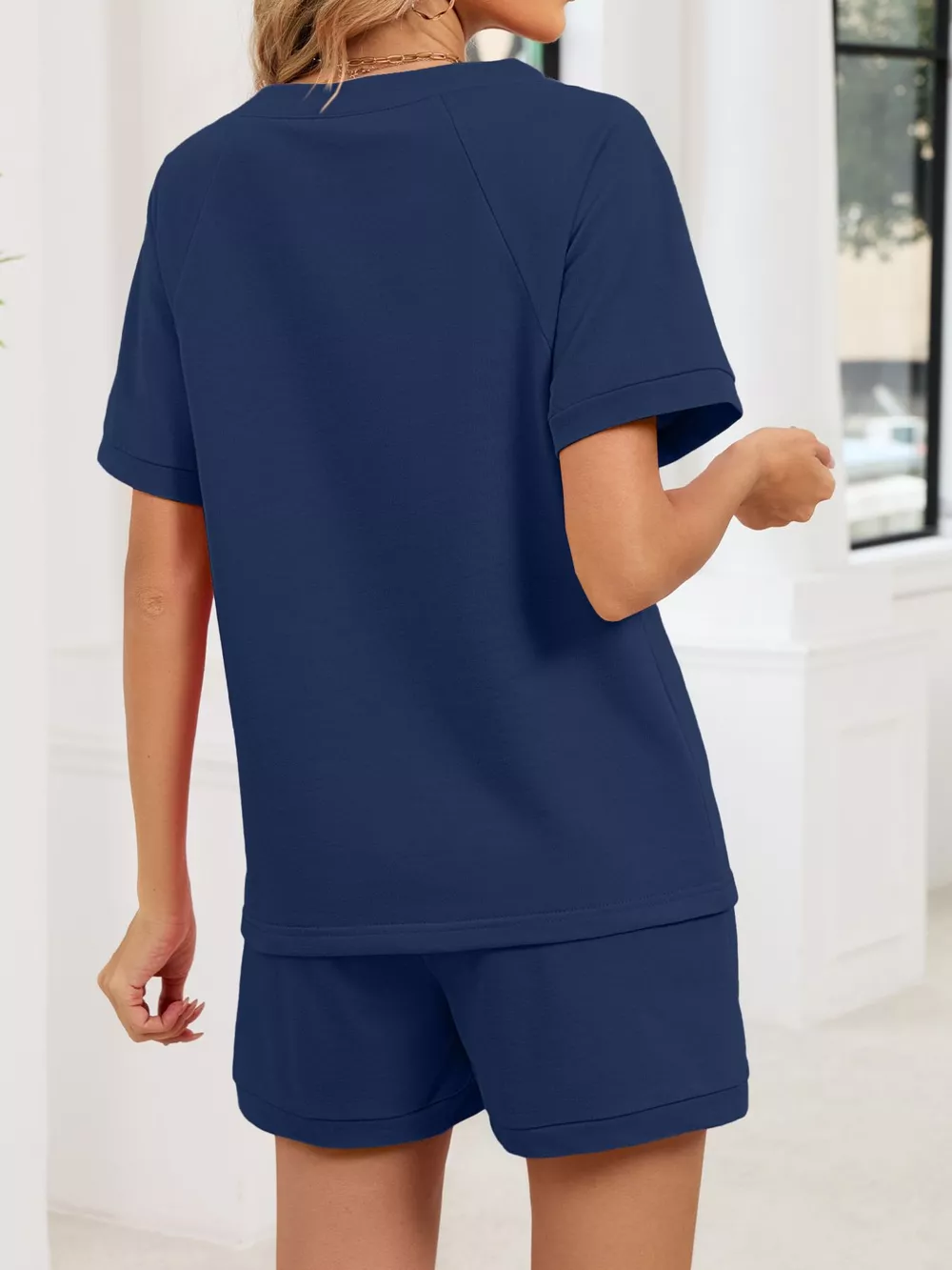 Notched Short Sleeve Top and Shorts Set, image 15