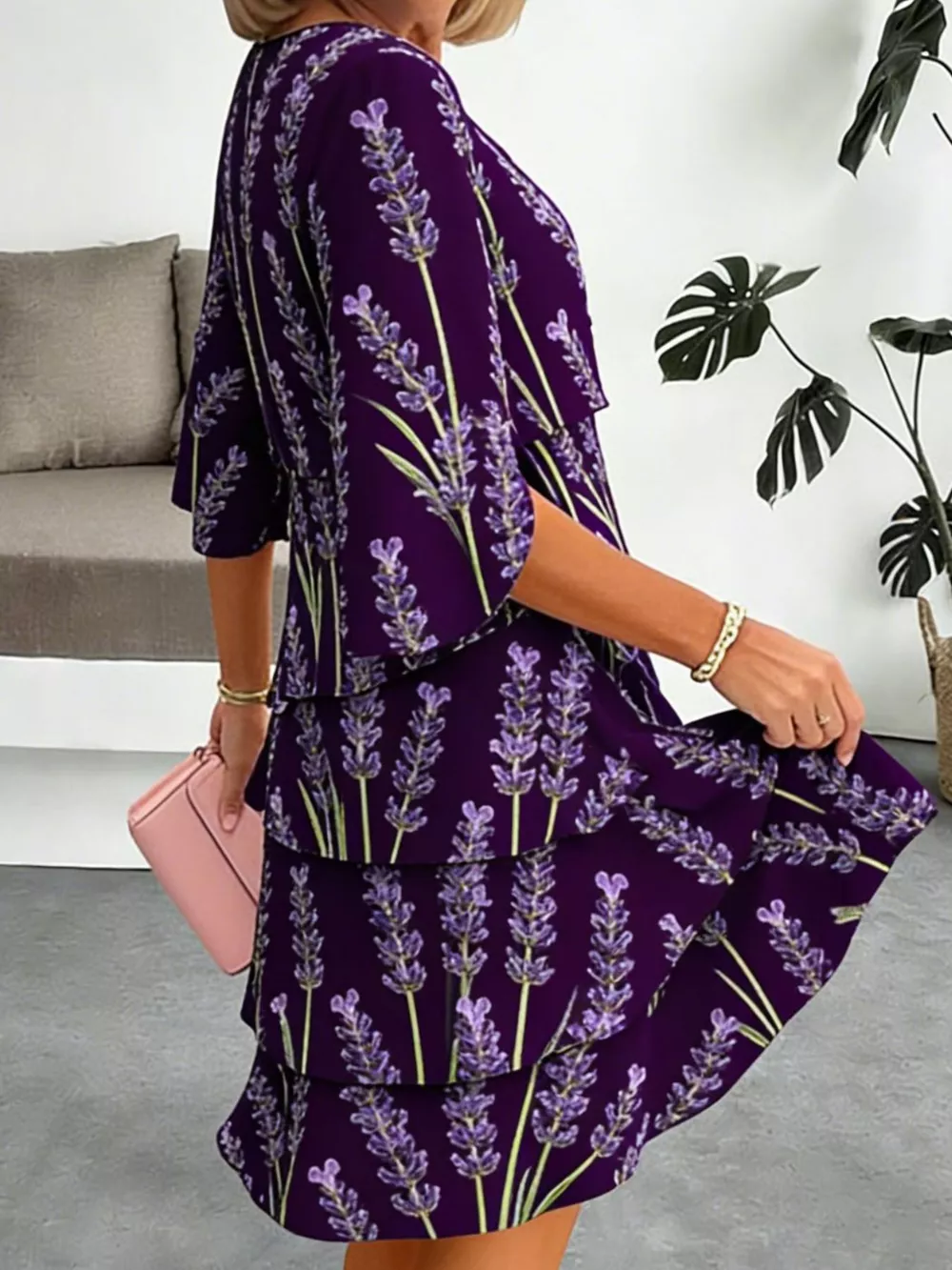 Full Size Floral Print Ruffle Hem Dress Plus Size, image 6