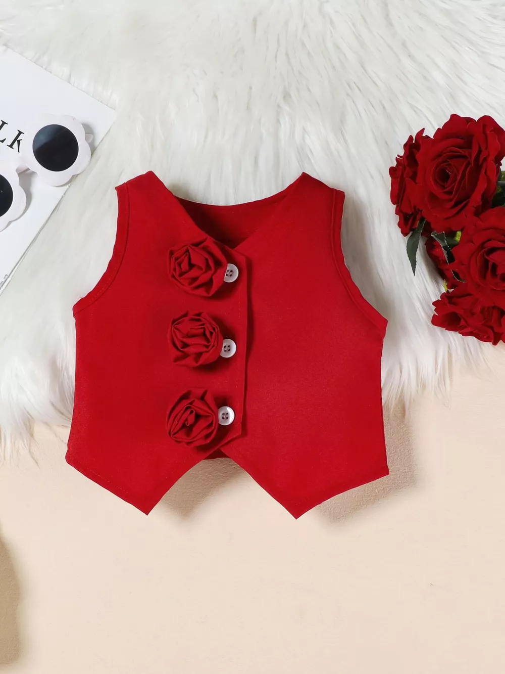 Children's Floral Decor Vest & Pleated Skirt Set, image 8