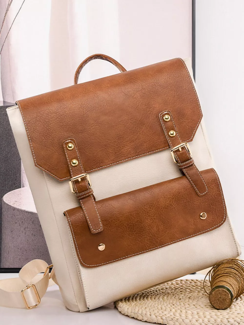 Two Tone Buckle Backpack Bag, image 2
