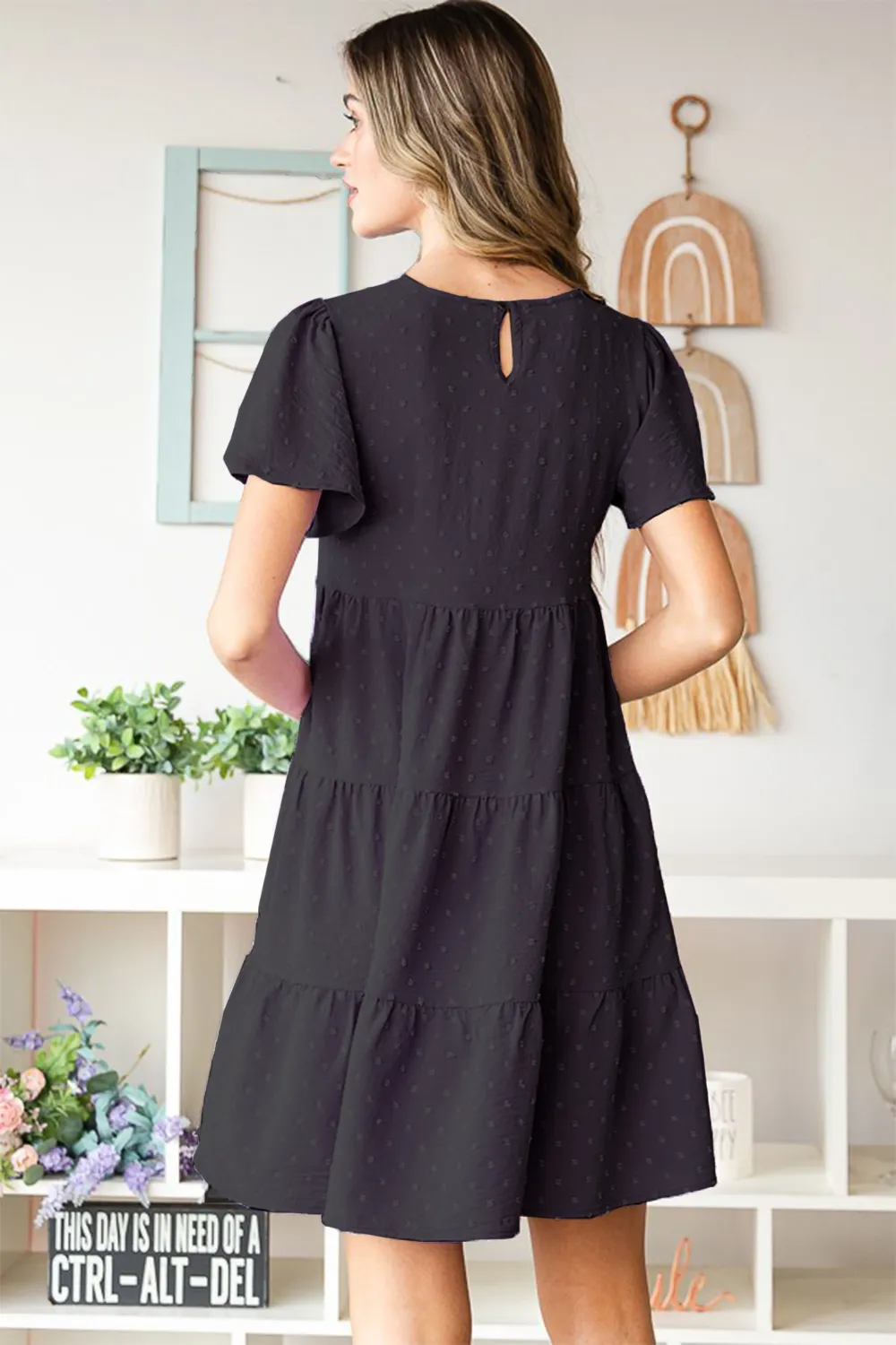 Swiss Dot Short Sleeve Tiered Dress, image 2
