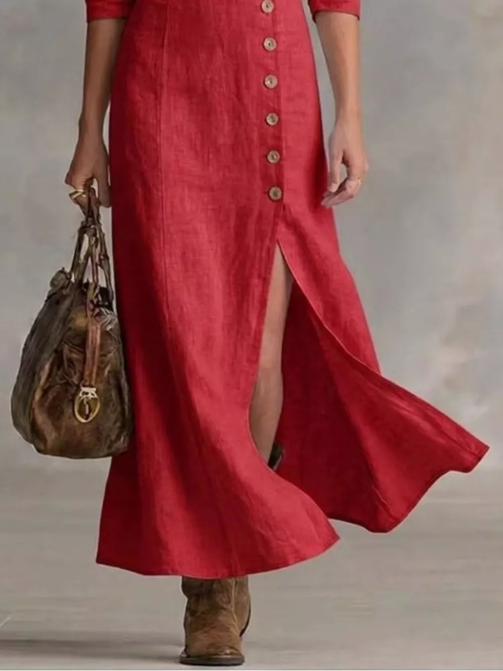 Full Size Button Front Slit Maxi Dress Plus Size, image 6