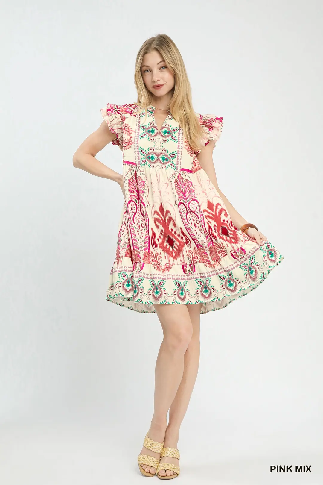 Mix Ruffle Sleeve Boho Print Dress, image 5