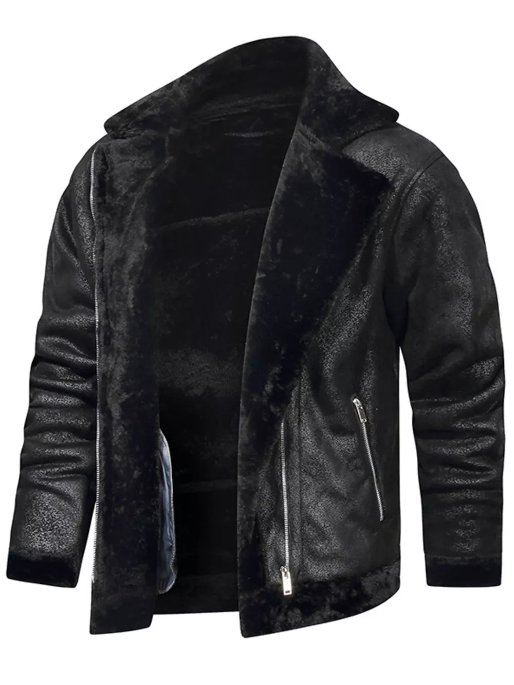 Men's Plus Size Zip Up Fuzzy Outerwear, image 4