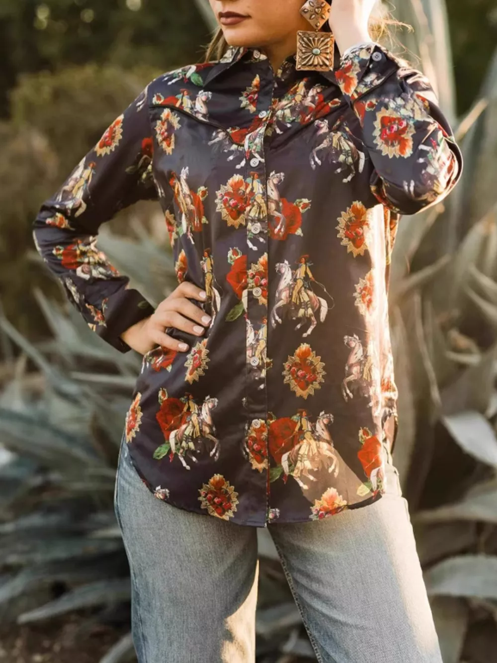Printed Button Up Long Sleeve Shirt, image 7