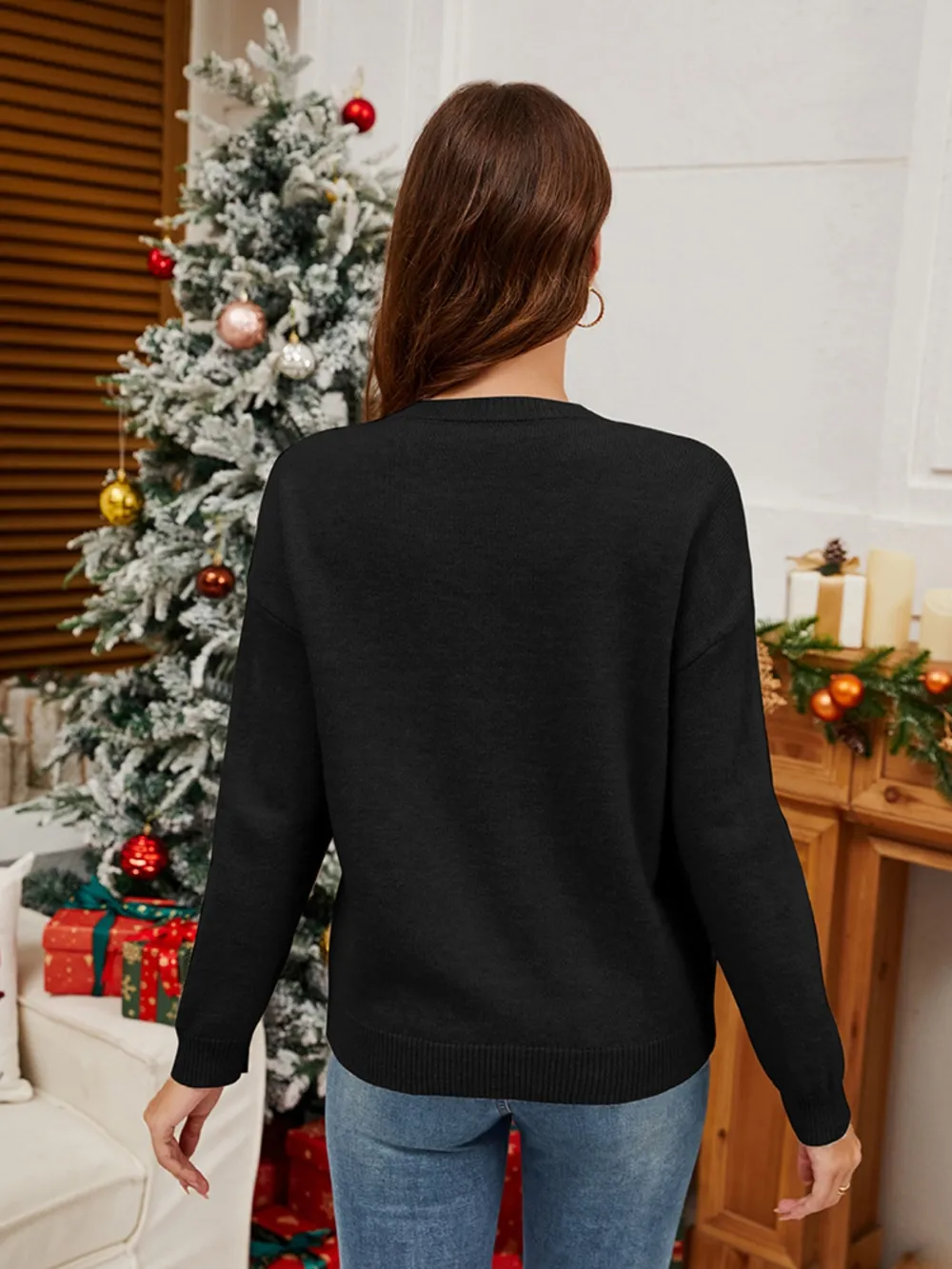 Sequin Candy Cane Round Neck Long Sleeve Sweater, image 9