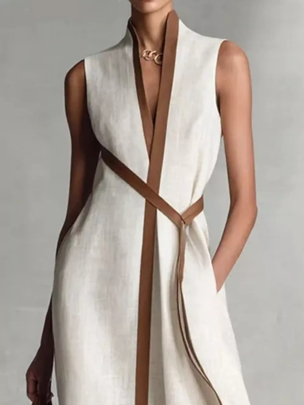 Full Size Sleeveless Wrap Maxi Dress with Contrast Trim Plus Size, image 2