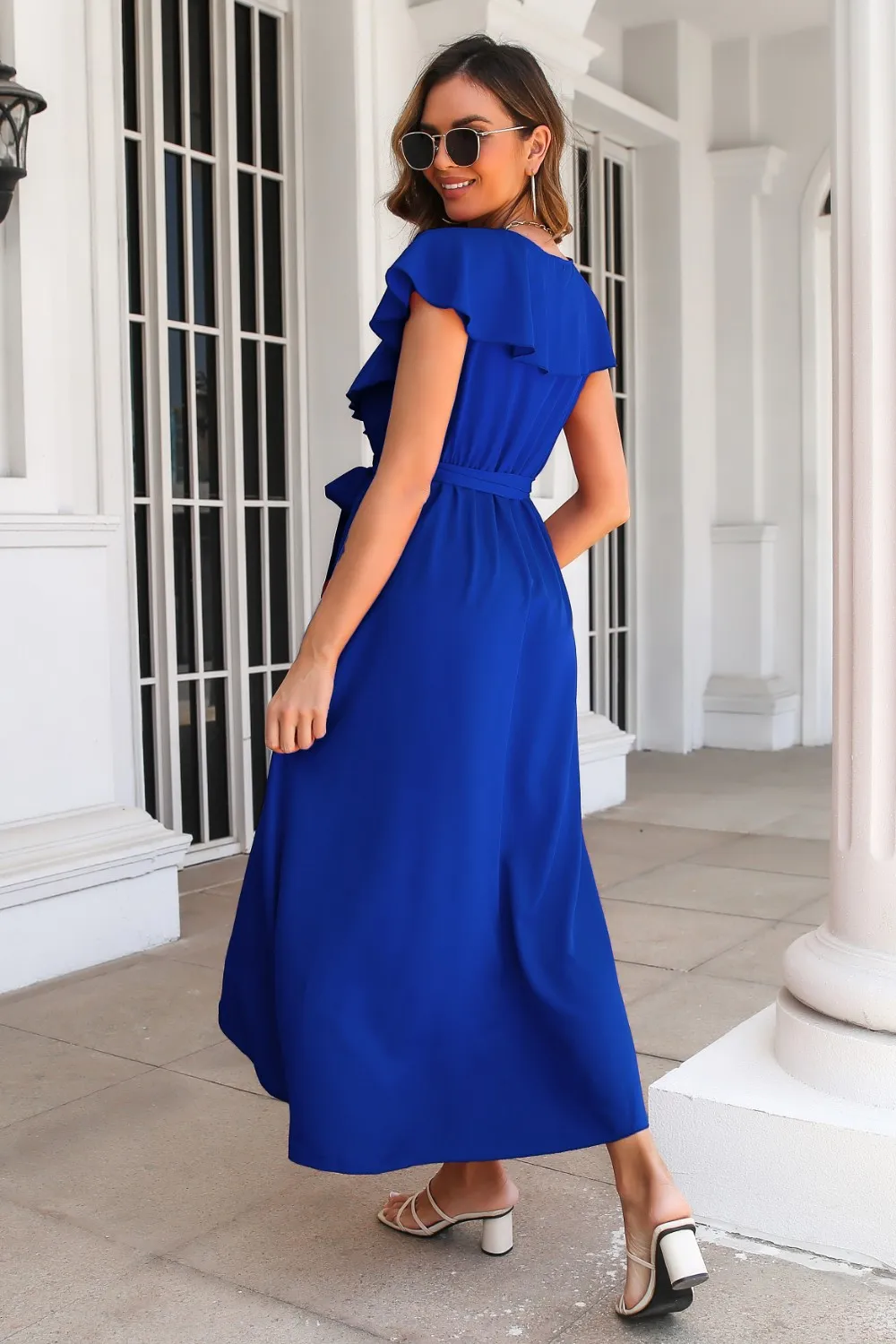 Ruffled Surplice Tie Waist Slit Midi Dress, image 18