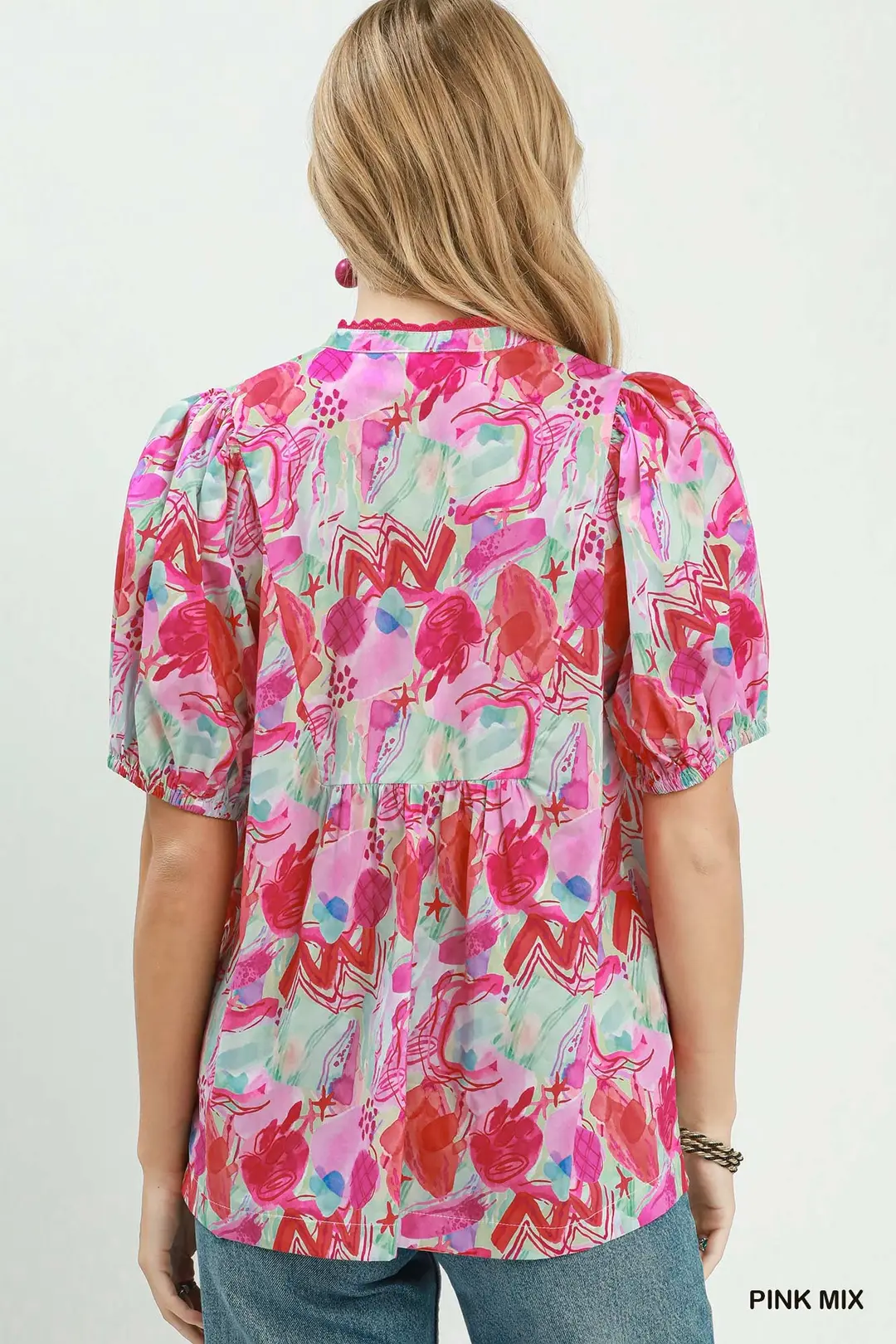 Abstract Print Puff Sleeve Top, image 3